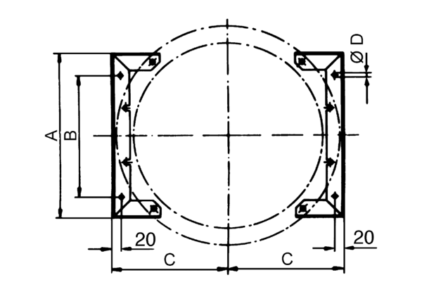 FU 20 IM0001021.PNG Upevňovací patka pro montáž ventilátorů EZL/DZL a EZR/DZR na stěny, stropy nebo konzole, DN 200