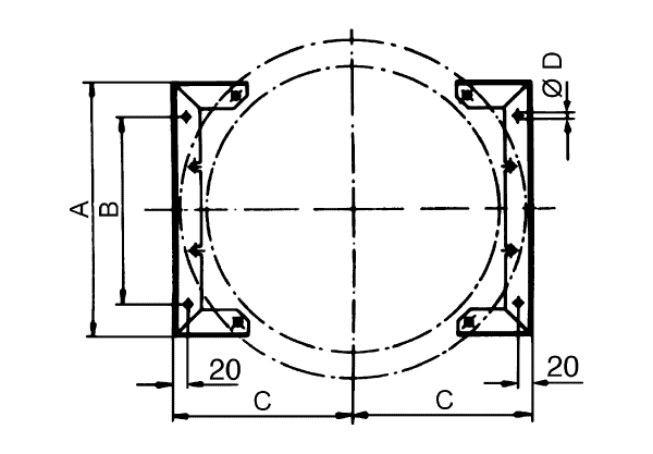 FU 45 IM0001021.PNG Rögzítőláb a EZL/DZL és EZR/DZR ventilátorok falra, mennyezetre vagy konzolokra történő felszereléséhez, DN 450