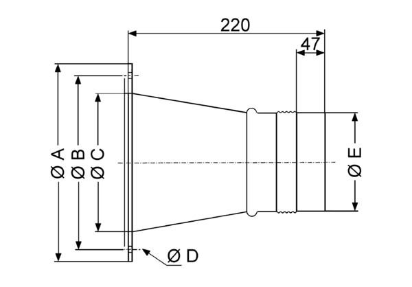 ELA 22 IM0001032.PNG Elastické spojovací hrdlo pro spojení se vzduchovým potrubím bez přenosu vibrací a hluku, DN 224