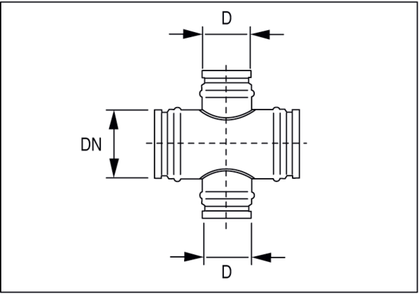 KST 100 IM0001187.PNG Raccord en croix 45° avec joint roulant pour tuyaux agrafés, DN 100 - DN 100