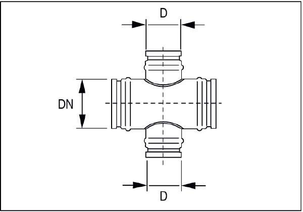 KST 125 IM0001187.PNG Raccord en croix 45° avec joint roulant pour tuyaux agrafés, DN 125 - DN 100