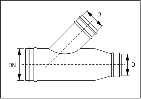 ABS 180-125 IM0001194.PNG 45°-Abzweigreduzierstücke mit Rollringdichtung für Wickelfalzrohre, DN 180 / 125
