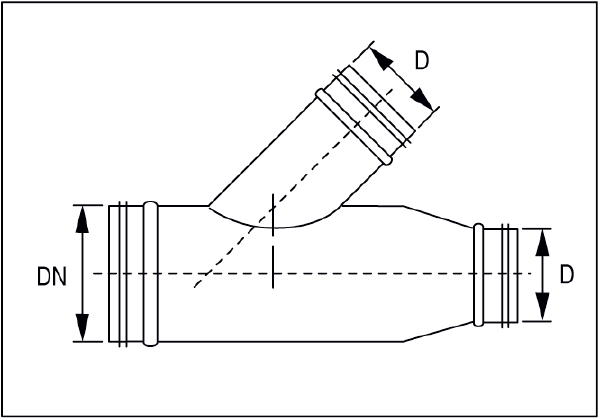 ABS 180-125 IM0001194.PNG Odgałęziające kształtki redukcyjne 45° z uszczelnieniem pierścieniem tocznym do przewodów ze szwem spiralnym, DN 180 / 125