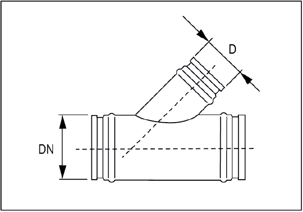 ABZ 125-80 IM0001196.PNG 45° branches, with O-ring gasket for folded spiral-seams ducts, DN 125 / 80