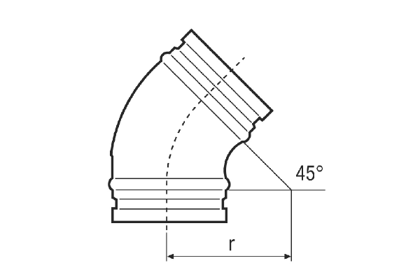 B45-200 IM0001201.PNG Coude 45°, tréfilé pour tuyaux agrafés, y compris joint à lèvres, DN 200