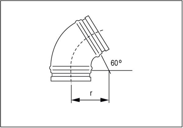 B60-180 IM0001202.PNG 60° drawn elbow, with O-ring gasket for folded spiral-seams ducts, DN 180