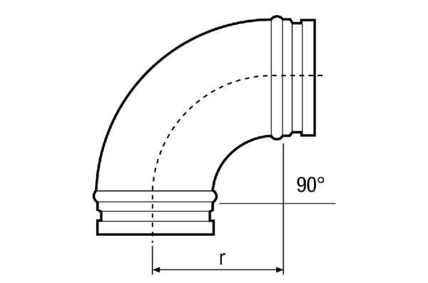 B90-150 IM0001203.PNG 90° elbow, drawn for folded spiral-seams ducts, incl. lip seal, DN 150