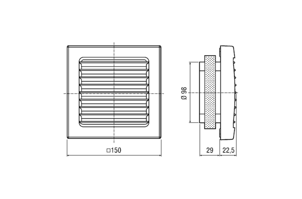 AZE 100 P IM0001299.PNG Adjustable supply and exhaust air grille with PP120 filter, DN 100
