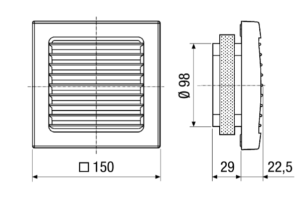 ESG 10/2 IM0001301.PNG Internal grille for ECA duct-mounted fans, nominal size 100