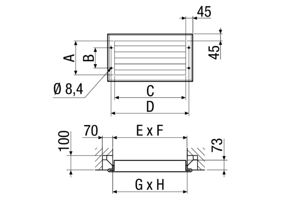 LAP 31 IM0001303.PNG External grille, aluminium, channel dimension 600 x 350 mm