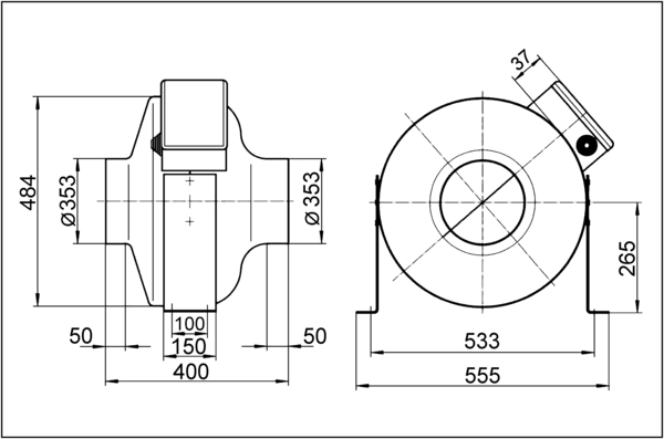 ERR 35/1 IM0001584.PNG Ventilateur centrifuge pour gaine ronde, DN 355, courant alternatif