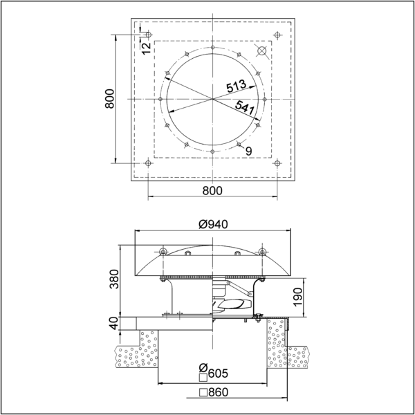 EZD 50/6 B IM0001615.PNG Axial-Dachventilator, horizontal ausblasend, DN 500, Wechselstrom