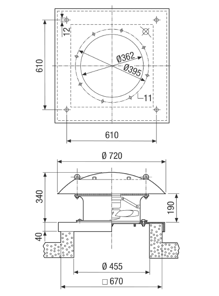 EZD 35/4 B IM0001627.PNG Osiowy wentylator dachowy z poziomym wyrzutem powietrza, DN 355, prąd przemienny