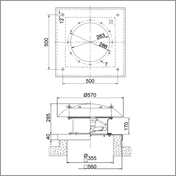 EZD 25/2 B IM0001651.PNG Axial-Dachventilator, horizontal ausblasend, DN 250, Wechselstrom