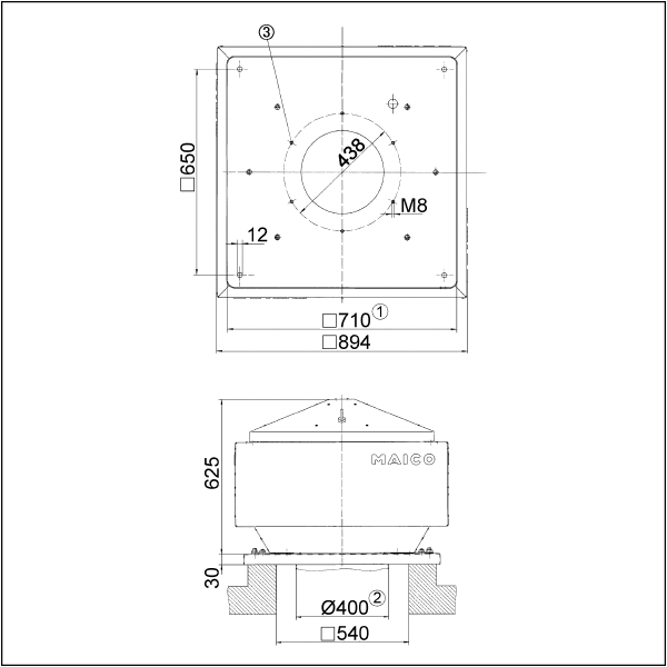 DRD 40/4 B IM0001663.PNG Centrifugal roof fan, vertical air outlet, DN 400, three-phase AC