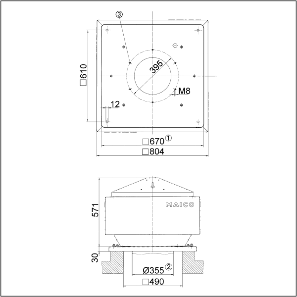 DRD 35/4 B IM0001666.PNG Centrifugal roof fan, vertical air outlet, DN 355, three-phase AC