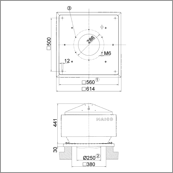 ERD 25/6 B IM0001672.PNG Centrifugal roof fan, vertical air outlet, DN 250, single-phase AC