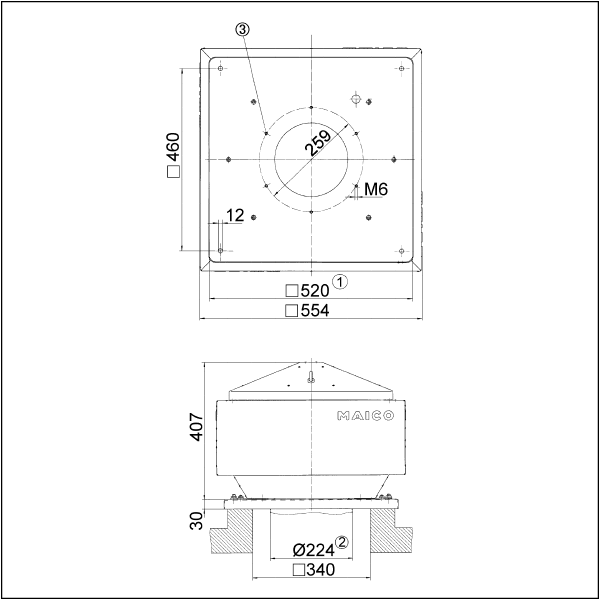 ERD 22/4 B IM0001676.PNG Центробежный крышный вентилятор, с вертикальным выбросом, DN224, однофазный
