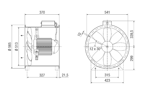 DZR 50/84 B IM0001704.PNG Ventilateur hélicoïde pour gaine ronde, DN 500, courant triphasé, avec inverseur de polarité