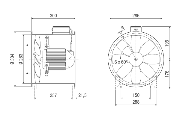 EZR 25/2 B IM0001723.PNG Axiální potrubní ventilátor, DN250, jednofázový