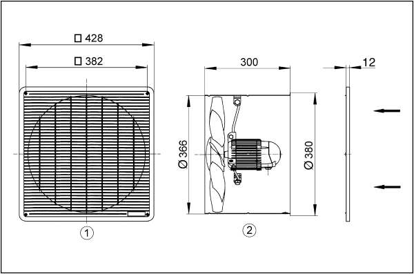 DZF 35/6 B IM0001773.PNG Aksijalni zidni ugradbeni ventilator za podžbuknu instalaciju, DN 350, trofazna struja