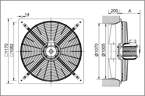 DZQ 100/12 IM0001834.PNG Ventilateur mural hélicoïde avec platine murale carrée, DN 1000, courant triphasé