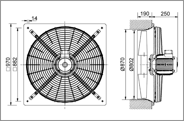 DZQ 80/6 IM0001836.PNG Axial wall fan with square wall plate, DN 800, three-phase AC