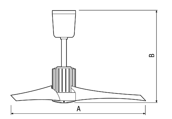 EC 90 B IM0002039.PNG Axiální povalové ventilátory pro vysoké prostory, provedení se středně vysokou cirkulací, s 3-listou umělohmotnou vrtulí
