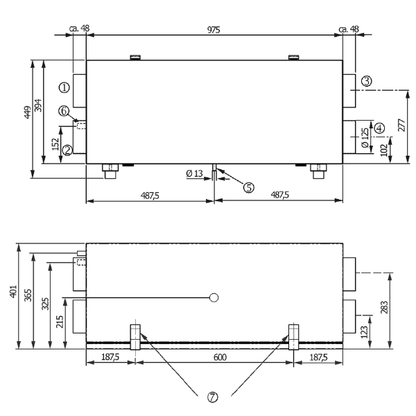 WS 150 R IM0002134.PNG Прибор централизованной вентиляции с очень эффективной рекуперацией тепла через перекрестный противоточный теплообменник, двигатели EC с регулированием для поддержания постоянного объемного расхода, линии приточного и вытяжного воздуха справа, 4 x DN 125, сертификат DIBT, 70-165 м³/ч, возможно подключение к KNX