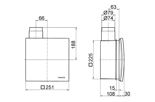 ER 60 GVZC EC IM0002228.PNG Wkład wentylatora z silnikiem EC, osłoną i filtrem do montażu w obudowie podtynkowej, wydajność powietrza 62 m³/h, z przełączeniem na wydajność podstawową i łącznikiem czasowym zwłocznym