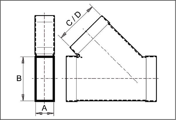 AZ45H80/100/80/100 IM0003383.PNG Coude de bifurcation 80/100 sur 80/100, 45°,