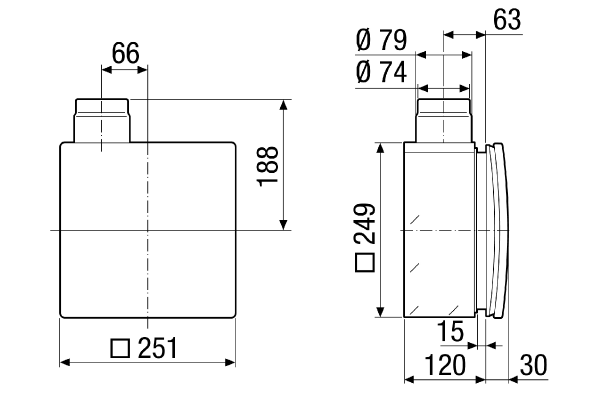 ER - UPB IM0006371.PNG Fire protection recessed-mounted housing with fire protection shut-off device for all fire protection systems for fitting an ER 60 / ER100 fan insert or Centro-M / Centro-E / Centro-H exhaust air element
