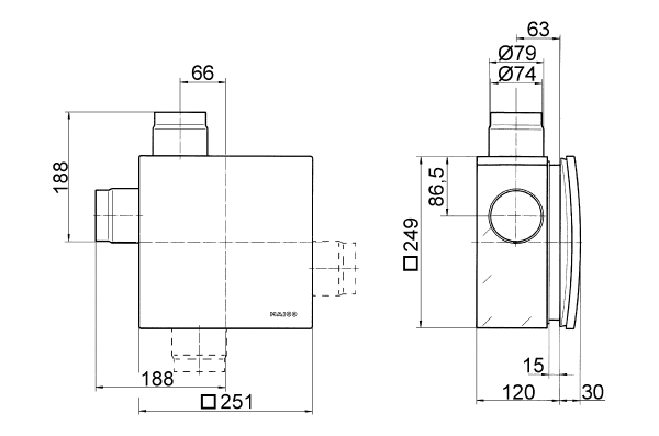 ER - UPB IM0006373.PNG Fire protection recessed-mounted housing with fire protection shut-off device for all fire protection systems for fitting an ER 60 / ER100 fan insert or Centro-M / Centro-E / Centro-H exhaust air element