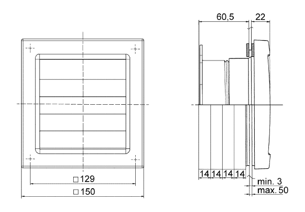 FE 100 AP IM0006453.PNG Window installation kit with FE 100 AP airstream-operated shutter for the ECA 100 fan series. Fan not included in scope of delivery.
