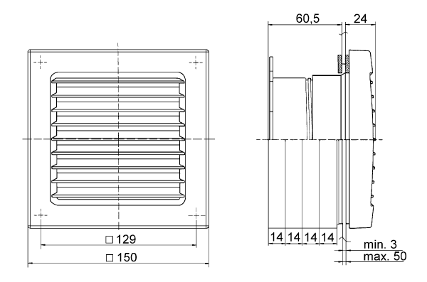 FE 100 SG IM0006457.PNG FE 100 SG window installation kit with fixed external grille for the fan series ECA 100. Fan not included in scope of delivery.