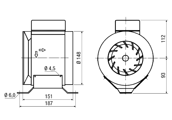 ERM 15 IM0006477.PNG Ventilateur hélico-centrifuge pour gaine ronde, DN 150, courant alternatif