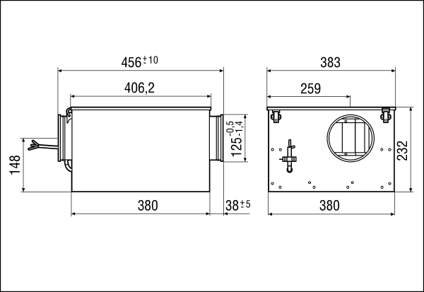 ESR 12/1 IM0006495.PNG Sound-insulated ventilation box, DN 125, single-phase AC