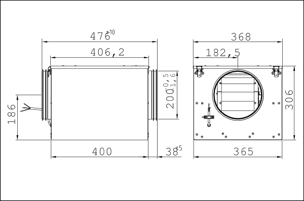 ESR 20/1 IM0006507.PNG Sound-insulated ventilation box, DN 200, single-phase AC
