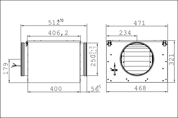 ESR 25/1 IM0006511.PNG Odhlučněný ventilátor, DN250, jednofázový