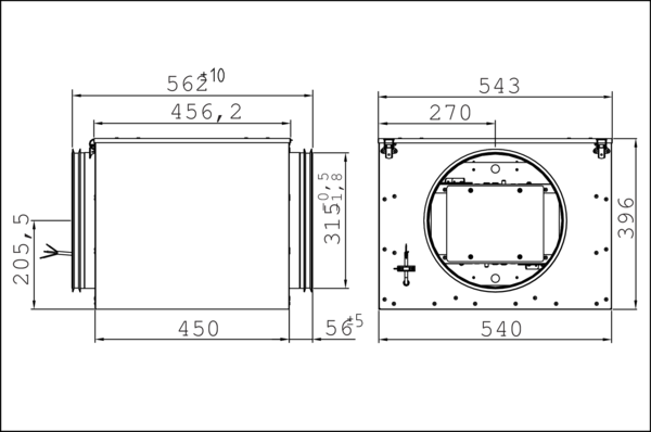 ESR 31/1 IM0006515.PNG Sound-insulated ventilation box, DN 315, single-phase AC