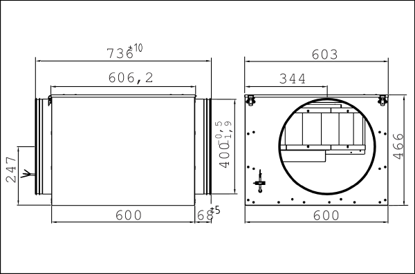 ESR 40/1 IM0006523.PNG Hangcsillapító dobozos ventilátor, DN 400, váltóáram