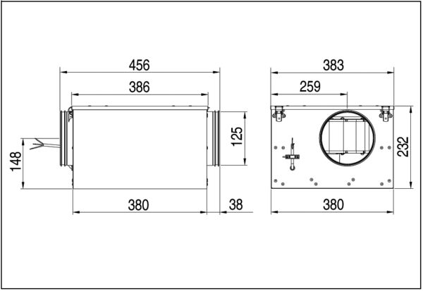 ESR 12 S IM0006527.PNG Sound-insulated ventilation box with swivelling fan, DN 125, single-phase AC