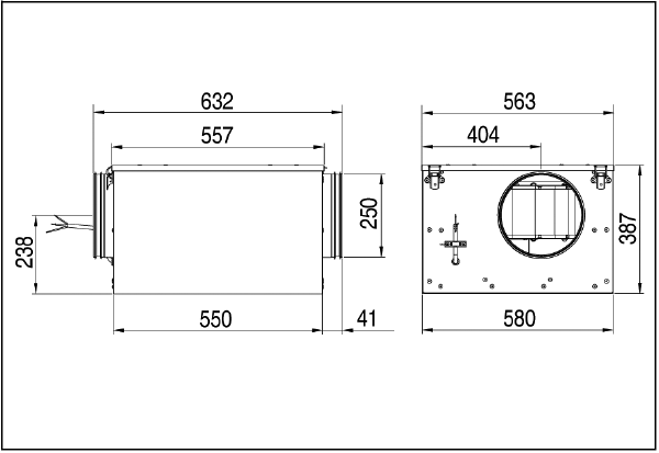 ESR 25 S IM0006549.PNG Caisson d'air entrant insonorisé avec ventilateur pivotable, DN 250, courant alternatif