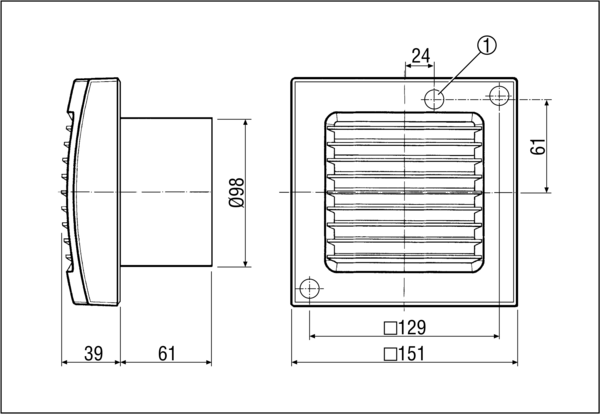 ECA 100 IM0007157.PNG Mali sobni ventilator s pričvršćenom unutarnjom rešetkom, DN 100, standardni model