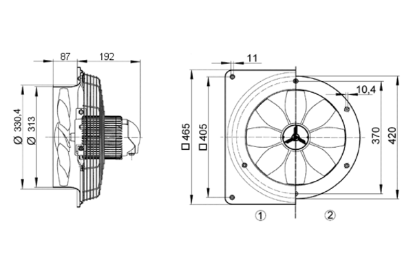 DZS 30/2 B IM0008240.PNG Axial wall fan with steel wall ring, DN 300, three-phase AC