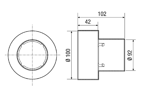 MF-A90 IM0008453.PNG Adaptor for the straight coupling of MF-F90 flexible duct onto DN 100 valve