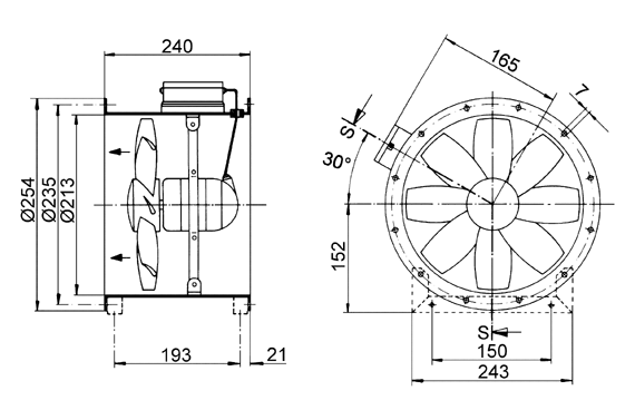 DZR 20/2 A-Ex IM0009129.PNG Axial duct fan, DN 200, three-phase AC, explosion proof