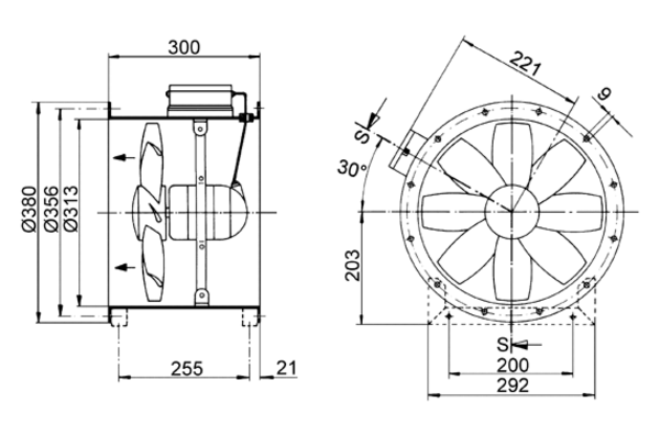 DZR 30/2 A-Ex IM0009131.PNG Axial duct fan, DN 300, three-phase AC, explosion proof