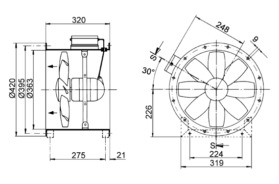 DZR 35/4 A-Ex IM0009132.PNG Axial duct fan, DN 350, three-phase AC, explosion proof