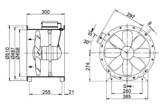 DZR 45/6 A-Ex IM0009134.PNG Axial duct fan, DN 450, three-phase AC, explosion proof